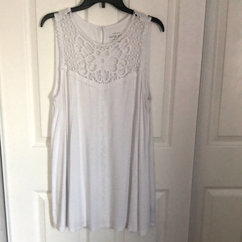 TORRID Super Soft High Neck Crochet Inset Tank Bright White XL